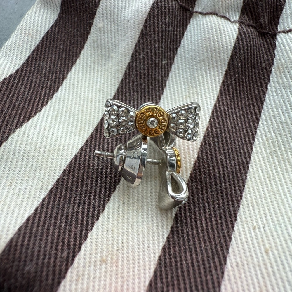 HENRY BENDEL Silver and Gold Bow Earrings - Picture 2 of 4